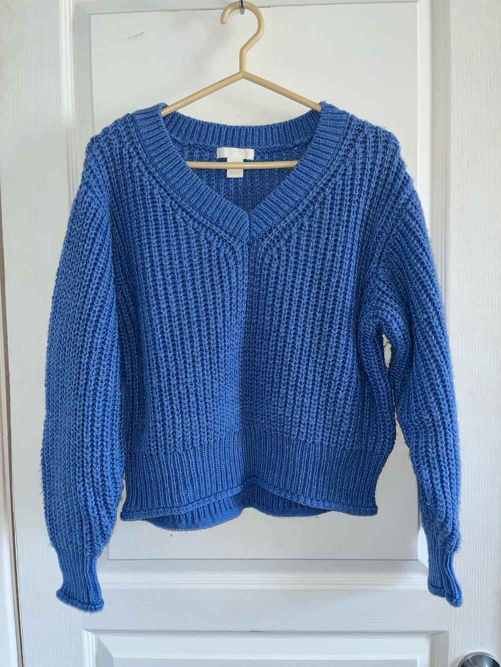 H&M Blue V-Neck Chunky Knit Sweater